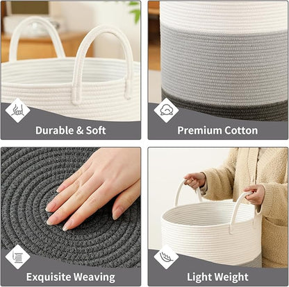 Laundry Basket Hamper Tall Rope Storage Woven for Blanket toys Dirty Clothes in Living Room Bathroom Bedroom (Gradient Grey, 60L/15.8Gal)