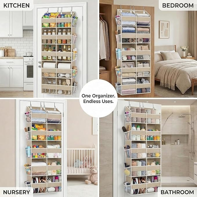 Dual Column Over the Door Organizer with Toiletry Bag - 5 Self Hanging Organizer with 10 Compartments - Heavy Duty Behind the Door Storage for Bedroom, Bathroom, Pantry, Nursery (Grey)