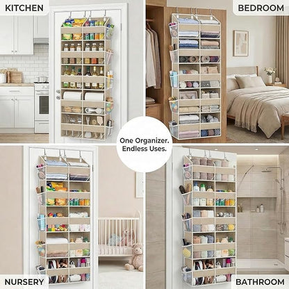 Dual Column Over the Door Organizer with Toiletry Bag - 5 Self Hanging Organizer with 10 Compartments - Heavy Duty Behind the Door Storage for Bedroom, Bathroom, Pantry, Nursery (Grey)