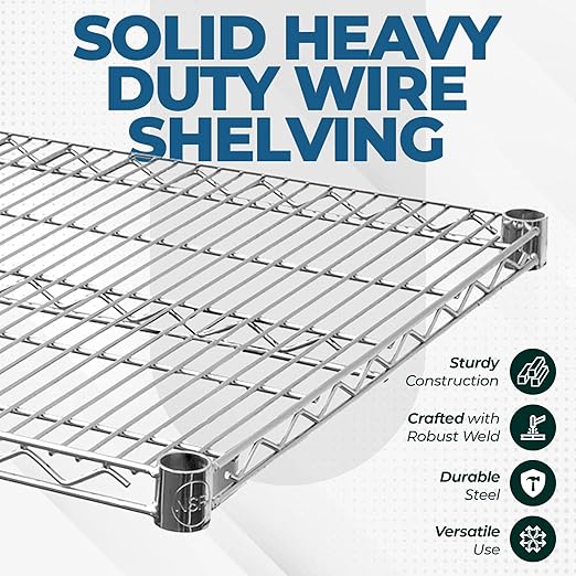 NSF Approved Heavy Duty Chrome Wire Shelf | 60" x 14" | Adjustable Metal Storage Shelf for Kitchens, Utility Rooms, Storage, Offices & Home