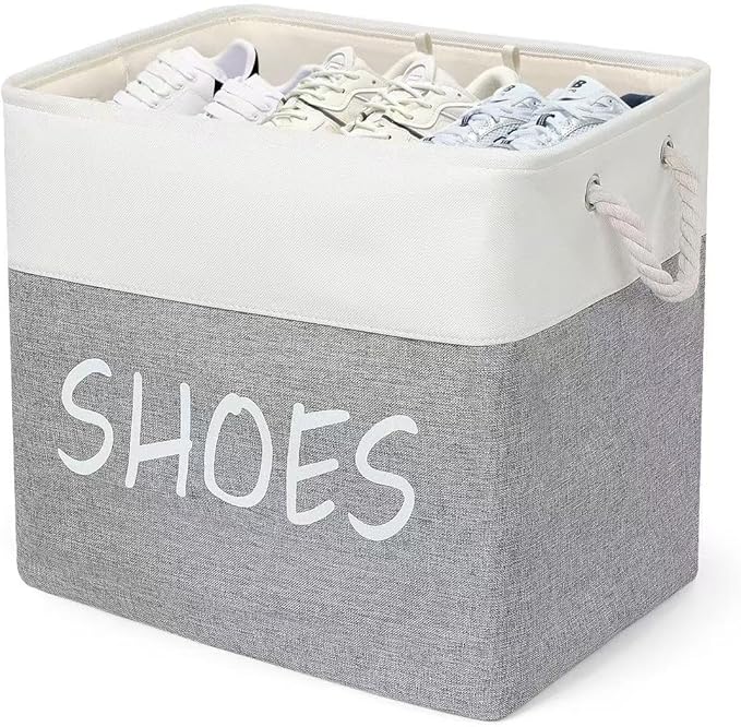 Large Fabric Shoe Basket,Flodable Shoe Storage Bin for Entryway,Hallway or Mudroom,Stylish Shoe Storage Container (Large-1 Pack)