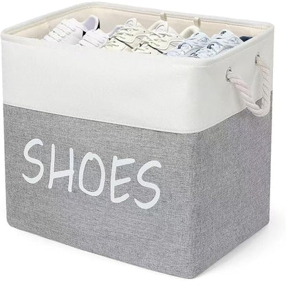 Large Fabric Shoe Basket,Flodable Shoe Storage Bin for Entryway,Hallway or Mudroom,Stylish Shoe Storage Container (Large-1 Pack)