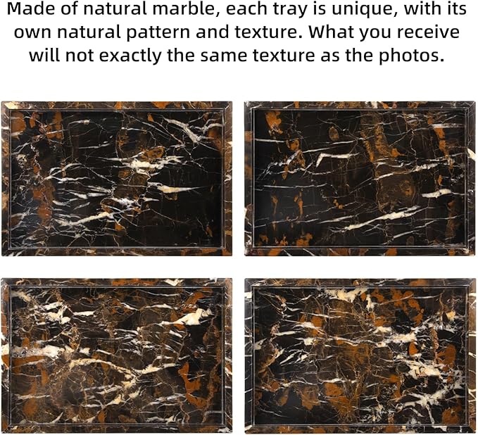 Marble Bathroom Vanity Tray, Natural Luxury Vanity Home Kitchen Bathroom Table Tray, Stone Decorative Countertop Dresser Trays for Key Coffee Perfume Jewelry Makeup (Black Gold, 12"x 8" x1.2")