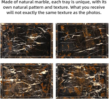 Marble Bathroom Vanity Tray, Natural Luxury Vanity Home Kitchen Bathroom Table Tray, Stone Decorative Countertop Dresser Trays for Key Coffee Perfume Jewelry Makeup (Black Gold, 12"x 8" x1.2")