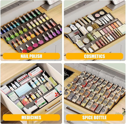 Famhap Spice Drawer Organizer, 8 Tier Expandable from 11.7" to 23.2" Seasoning Rack Tray Insert for Kitchen Drawers, Spice Rack Tray for Drawer/Countertop (Black)