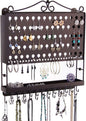 Angelynn's Wall Mounted Earring Holder Necklace Organizer for Small and Medium Post Stud Dangle Pierced Earrings, Hanging Closet Jewelry Storage Rack with Tray, AAA Rubbed Bronze 14 1/2" x16 1/4"