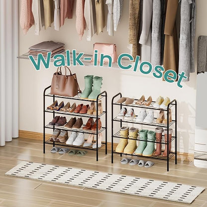 viewcare Shoe Rack for Closet, 4-Tier Small Shoe Rack for Entryway & Garage, Black Shoe Organizer Holds 10-14 Pairs, Sturdy Metal Construction