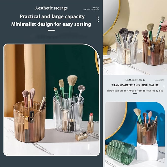 Makeup Brush Holder,Transparent Makeup Organizer,4 Slot Makeup Brushes Cup,for Vanity Decor,Bathroom Countertops,Desk Storage Container,Cosmetic Display cases（Clear Coffee）