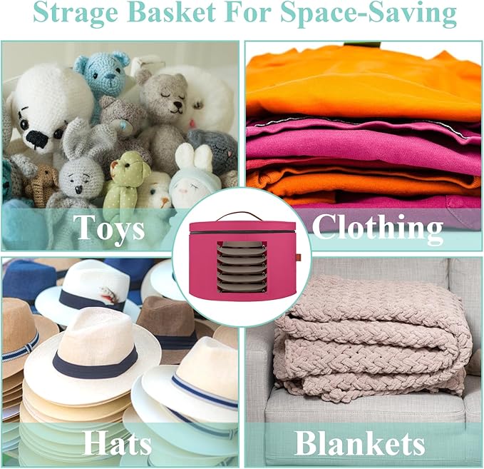 Hat Box,Hat Storage Box,Stackable Round Brim Hats Organizer Bag Container for Closet,Travel Hat Boxes for Women, Cowboy Hat Organizer, FoldableTravel Cap Boxes (09-Rose Red, 16.5" D x 10.5" H)