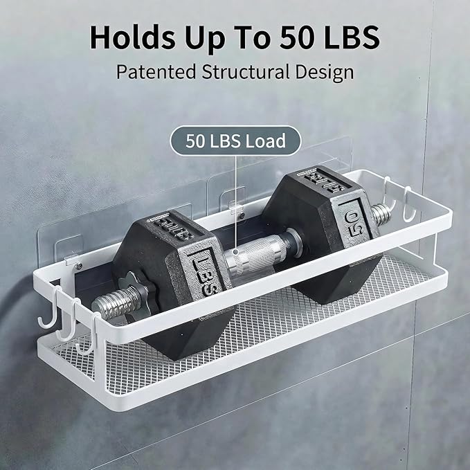 PUSDON 5-in-1 16.5" Extra Long Kitchen Organizer & Shower Caddy Set, Wall Mount Spice Rack with Paper Towel Holder, Utensil Holder & Soap Dish, Rustproof Mesh - White, Guardrail