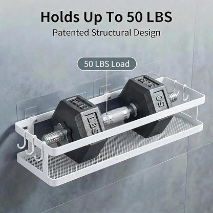PUSDON 5-in-1 16.5" Extra Long Kitchen Organizer & Shower Caddy Set, Wall Mount Spice Rack with Paper Towel Holder, Utensil Holder & Soap Dish, Rustproof Mesh - White, Guardrail