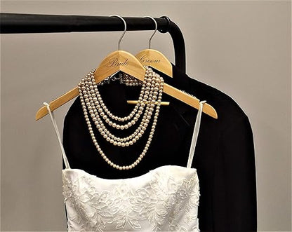 NAHANCO BG20017ENG Bridal Hanger Set, Natural Wood Hangers Engraved with (Bride and Groom), 17” (2 Piece Set)