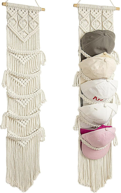 jontell Boho Baseball Cap Hanger-1 Pack-Macrame Hat Organizer for Ball Caps Holder Over Door, Hat Rack for Wall, Cap Rack for Decoration and Display, Boho Handmade Cap Display