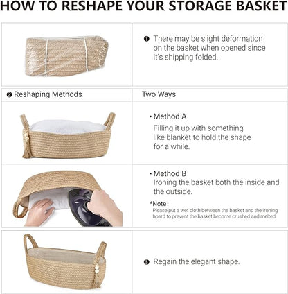 Mkono Small Storage Basket for Toilet Tank Top Boho Bathroom Decor Woven Rope Toilet Paper Tray Organizer for Shelf Bedroom Living Room, Jute, 1 Pack, 13" L x 6" W