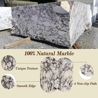 YMXYJM Real Natural Marble Tray for Bathroom, Luxury Calacatta Viola Stone Vanity Tray, Decorative Oval Trays for Countertop Storage Organizer, Dresser, Kitchen, Home Decor, 11.8" x 6", Purple