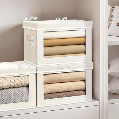 Homsorout Fabric Storage Bins with Lids, Decorative Storage Boxes, Closet Storage Bins with Window, Storage Baskets for Closet, Closet Organizers for Towel, Clothes, Beige, 4-Pack