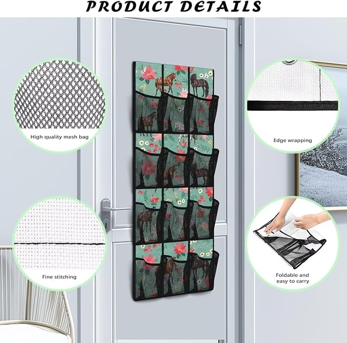 Cute Horse Over The Door Organizer 12 Pockets Door Hanging Shoe Organizer for Office Easy to Install Wall Hanging Storage for Closet Space Saving Shoe Holder Hanger