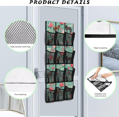 Cute Horse Over The Door Organizer 12 Pockets Door Hanging Shoe Organizer for Office Easy to Install Wall Hanging Storage for Closet Space Saving Shoe Holder Hanger