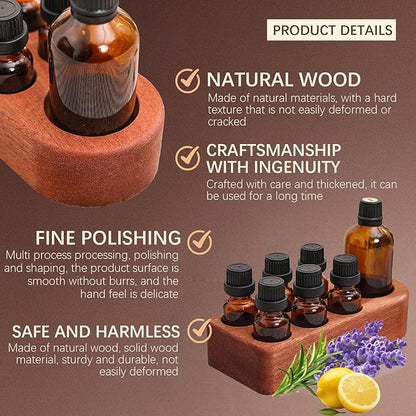 Wooden Essential Oil Holder with 7 Holes (4cmx6 & 6cmx1), Retro Desktop Display Rack for Bathroom Vanity Desk Organizer