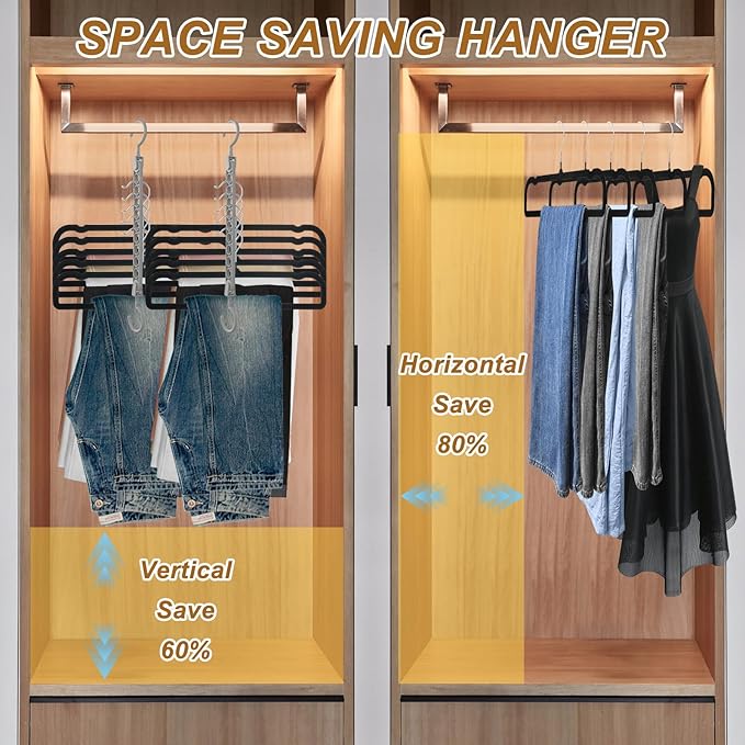 Velvet Pants Hangers Non Slip, 30 Pack Velvet Hangers for Closet with Porous Hooks, Strong Durable Space Saving Slim Clothes Hanger, Ultra Soft Flocked Hanger for Pants/Shirts/Bra/Shorts (Black)