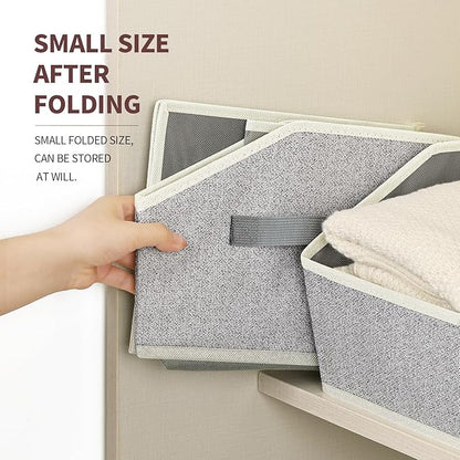 Homsorout Storage Bins for Shelves - Small Trapezoid Closet Shelf Organizer, Fabric Organization Bins with Handles, Storage Baskets for Clothes, Towel, Purse, 4 Pack, Light Gray