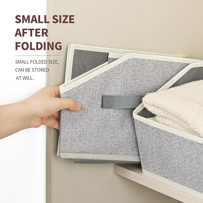 Homsorout Trapezoid Closet Shelf Organizer - Large Baskets for Organizing, Fabric Storage Box for Shelves, Cube Storage Bins for Clothes, Books, Blankets, 3 Pack, Light Gray