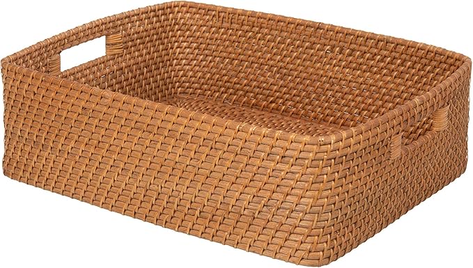 KOUBOO Laguna Rattan Shelf Basket with Liner, 18" x 14" x 6", Honey-Brown