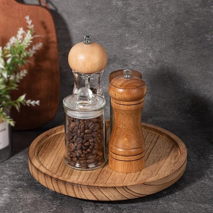 Wood Lazy Susan Organizer Kitchen Turntable for Cabinet Farmhouse Bathroom Decor Round Decorative Tray for Vanity, Counter, Sink, Coffee Table, 9 Inch, Brown