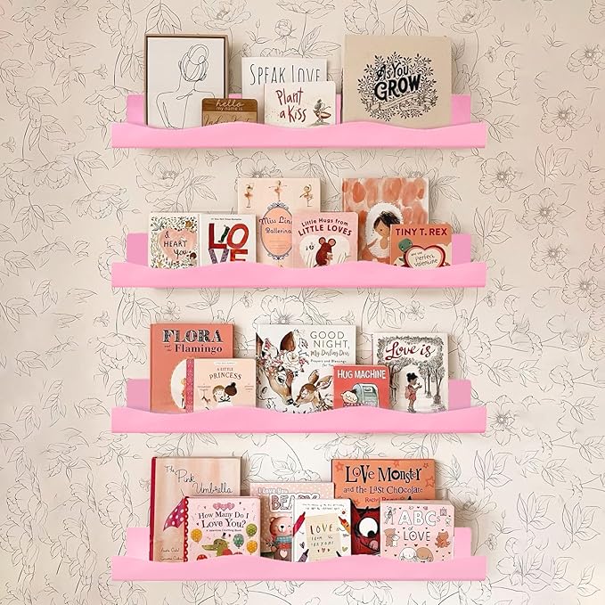 6 Pack Nail Polish Wall Mounted Shelf,15 Inch Nail Polish Floating Shelves for 66-90 Bottles Multi-Purpose,Ideal Gift, Great Display for Salons Retailers,Pink