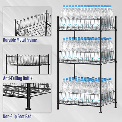 smusei 3 Tier Drink Organizer for Pantry Water Bottle Storage Rack, Multifunctional Drink Storage Free Standing Bottled Water Holder Beverage Soda Can Tumbler Dispenser Stand for Kitchen