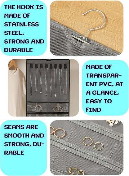 ONEPEACE Hanging Jewelry Organizer: Necklace & Earring Holder with Pockets for Closet, Wall or Door (Beige)