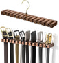 Wooden Belt Rack for Closet Wall Mount, Sturdy Belt Hanger Organizer Holds 14 Belts, Space Saving Belt Holder for Closet Door Wall, Walnut