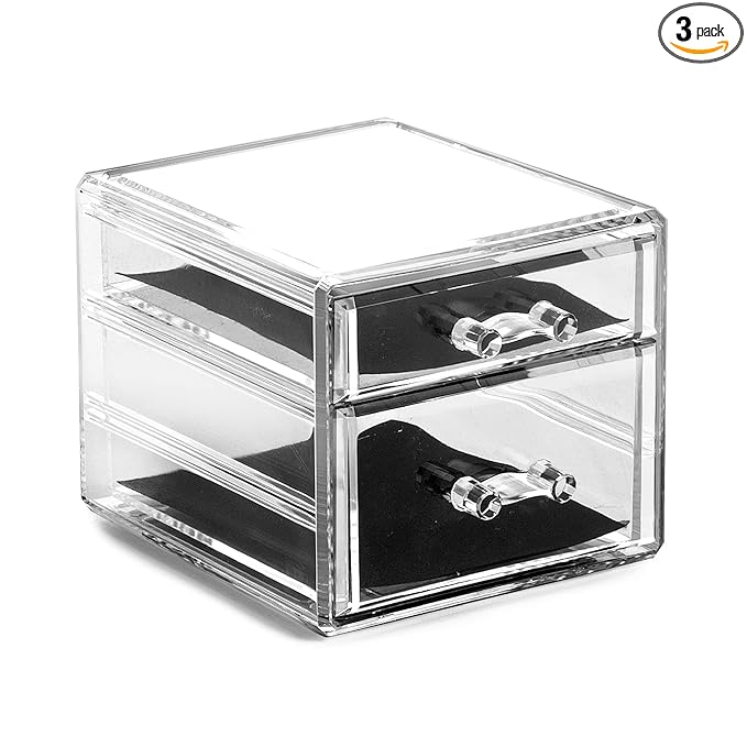 BINO THE MANHATTAN SERIES Acrylic Makeup Drawer Organizer- 2 Drawer Small | Clear Beauty Organizers and Storage| Cosmetic & Makeup Drawer| Home Organization| Jewelry & Vanity Accessories Drawer