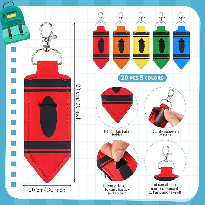 Abbylike Lipstick Holder Keychain Lip Balm Lipstick Keychain Hold Bulk portable Lip Balm Bag with Hook for Women Teacher Gift