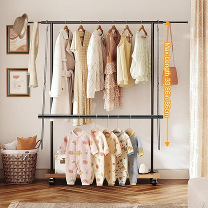 Hanging Closet Rod 31.89in, 6 Height Adjustable Closet Hanging Organizer, Heavy Duty Closet Extender Hanging Rod, Space Saving Clothes Hanging Bar Closet Poles for Hanging Clothes,Black