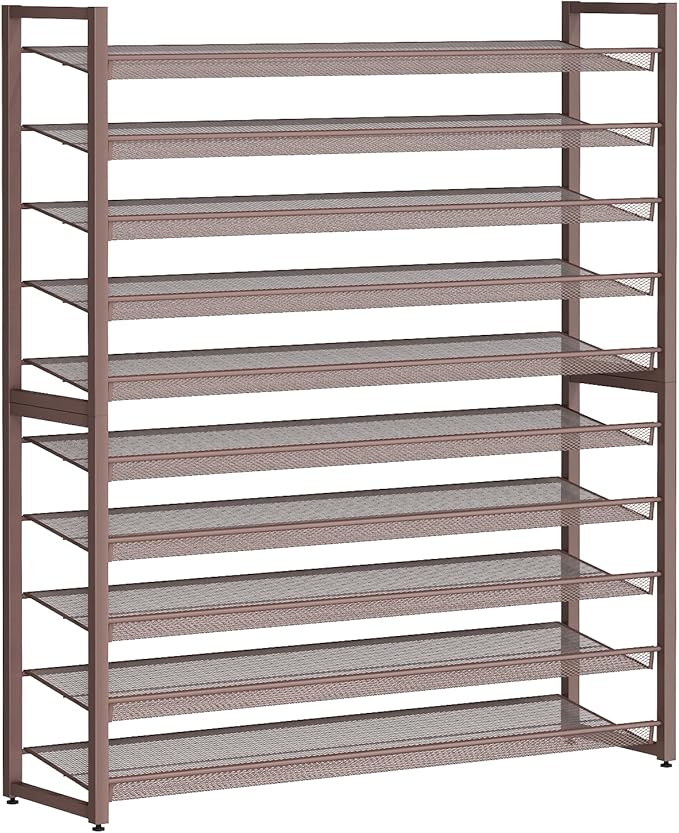 Metal Shoe Rack,Large 10 Tier Shoe Organizer, Heavy Duty Metal 5-Tier Stackable Shoe Storage Vertical Shoe Rack for Closet Front Door Entrance,Entryway,GarageUp to 62 Pairs,Bronze