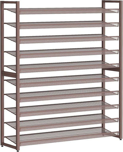 Metal Shoe Rack,Large 10 Tier Shoe Organizer, Heavy Duty Metal 5-Tier Stackable Shoe Storage Vertical Shoe Rack for Closet Front Door Entrance,Entryway,GarageUp to 62 Pairs,Bronze