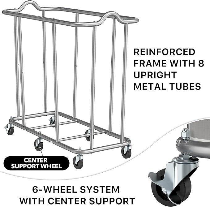 Simple Houseware Extra Large 2 Section Rolling Laundry Cart 265L (70 Gal) – Heavy Duty Hamper with 2 Removable Bags & 6 Smooth Wheels – Commercial Laundry Organizer for Home, Hotel, Dorm, Gym, Gray