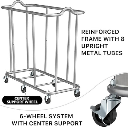 Simple Houseware Extra Large 2 Section Rolling Laundry Cart 265L (70 Gal) – Heavy Duty Hamper with 2 Removable Bags & 6 Smooth Wheels – Commercial Laundry Organizer for Home, Hotel, Dorm, Gym, Gray