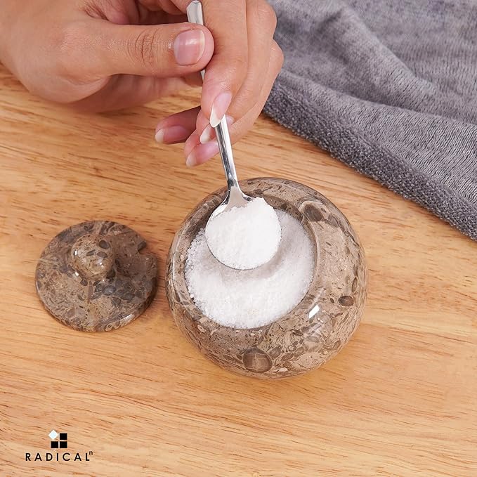 Radicaln Marble Salt Cellar with Lid 3" Inch Oceanic Salt Jar & Spice Storage Containers For Kitchen Countertop, Ideal Sugar Bowl & Salt dish For Table