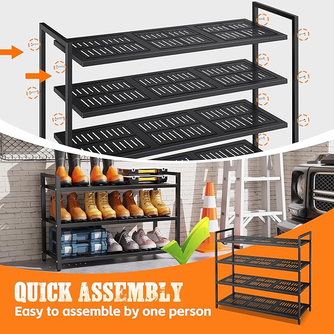 5-Tier Heavy Duty Metal Shoe Rack, 200 lbs Load Capacity Shoe Organizer with Reinforced Steel Tubes, No-Wobble Free Standing Shoe Shelf for Entryway, Closet, Bedroom, Dorm – Easy Assembly, Black