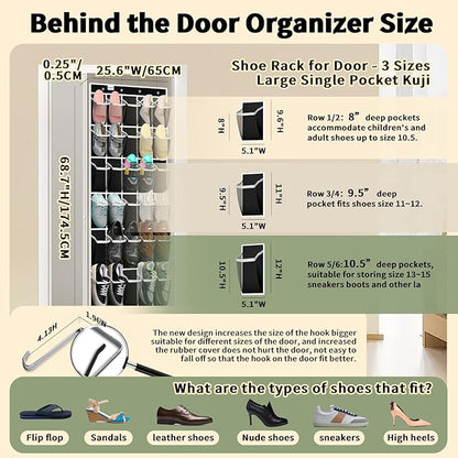 PAULONE Over the Door Organizer with 30 Large Pockets, 3 Sizes of Closet Hangers, Holds up to 69 lbs, Hanging Organizer with Clear Window for Children's Toys, Shoes, Diapers (Black)
