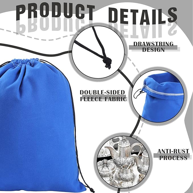 Fumete 8 Pcs Silver Storage Bags Anti Tarnish Storage Bags 18" x 18" 9" x 11.8" Silver Protector for Jewelry Silverware Protection Resistant Tarnish for Silverware Flatware(Blue)