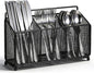Metal Utensil Caddy Silverware Caddy, Black Silverware Holder for Countertop Flatware Utensil Cutlery Organizer Container for Spoon Fork Knives Kitchen Outdoor Party Camping Picnic Storage
