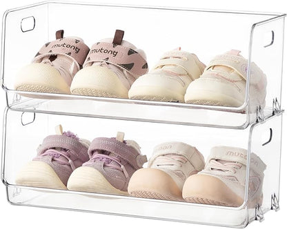 HBlife Clear Acrylic Kids Shoe Rack Baby Toddler Shoe Storage Organizer for Closet Floor Entryway Bedroom, 2 Tier Stackable Small Shoe Rack Shelf Display Stand