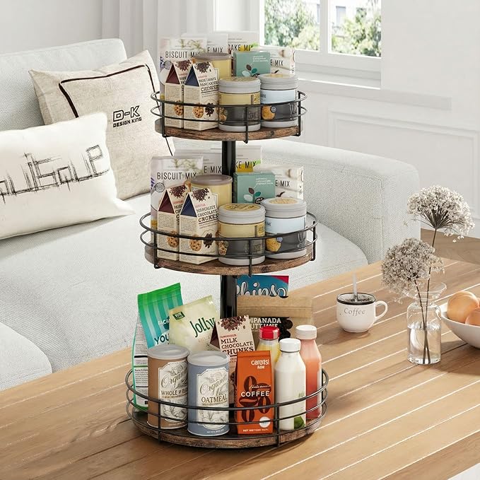 3 Tier Lazy Susan Spice Rack Organizer with Adjustable Height, 360° Rotating Spice Rack Spinning Organizer for Kitchen Bathroom Table Top Countertop Pantry, Black