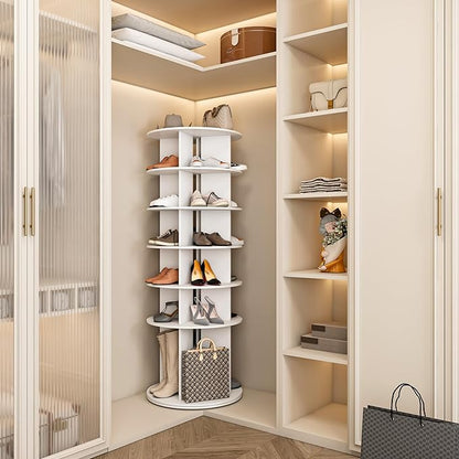 Runboll 6-Tier Rotating Shoe Rack Tower Spinning Shoe Display Lazy Susan Storage Tower, Free Standing 360 Revolving Shoe Organizer for Living Room Entryway Doorway