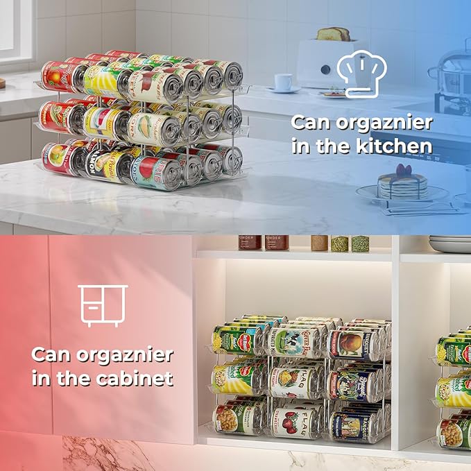 Stackable 3 Tiers Can Organizer Pantry and Automatic Soda Can Organizer for Refrigerator Can Dispenser