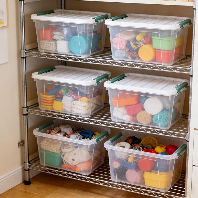 Xyskin 6-Pack 20 Quart Plastic Storage Boxes, Latching Storage Bin Box, Clear