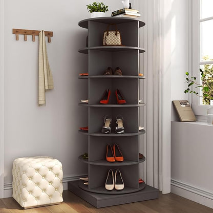 Rotating Shoe Rack Tower, 6-Tier Spinning Shoe Rack, Free Standing 360° Revolving Shoe Organizer Can Hold 24 Pairs of Shoes for Entryway Living Room Hallway (6-Tier, Gray)